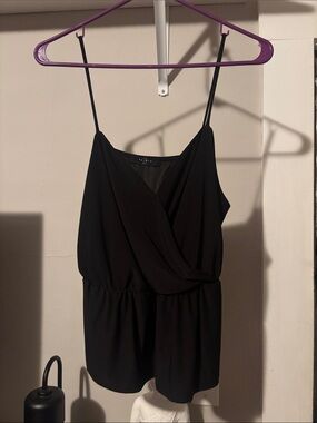 Sleek Black Draped Surplice Cami with Adjustable Spaghetti Straps